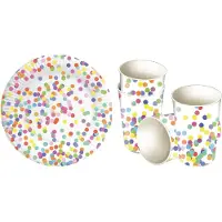 Haza Verjaardag tafel dekken set in Confetti thema bekers en bordjes voor 32x personen - Feestartikelen