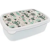 MuchoWow Broodtrommel Wit - Lunchbox - Brooddoos - Patroon - Cactus - Pot - 18x12x6 cm - Volwassenen