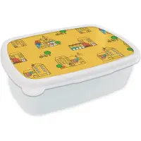 MuchoWow Broodtrommel Wit - Lunchbox - Brooddoos - Zomer - Patronen - City - 18x12x6 cm - Volwassenen