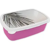 MuchoWow Broodtrommel Roze - Lunchbox Zomer - Palmboom - Blad - Brooddoos 18x12x6 cm - Brood lunch box - Broodtrommels voor kinderen en volwassenen