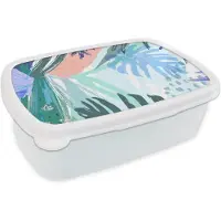 MuchoWow Broodtrommel Wit - Lunchbox - Brooddoos - Zomer - Plant - Tropische - 18x12x6 cm - Volwassenen