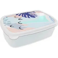 MuchoWow Broodtrommel Wit - Lunchbox - Brooddoos - Zomer - Blad - Blauw - 18x12x6 cm - Volwassenen