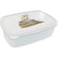 MuchoWow Broodtrommel Wit - Lunchbox - Brooddoos - Tijger - Boom - Wit - 18x12x6 cm - Volwassenen