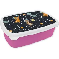 MuchoWow Broodtrommel Roze - Lunchbox - Brooddoos - Planeten - Hond - Patroon - 18x12x6 cm - Kinderen - Meisje