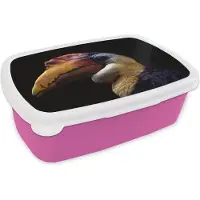 MuchoWow Broodtrommel Roze - Lunchbox - Brooddoos - Vogel - Snavel - Zwart - 18x12x6 cm - Kinderen - Meisje