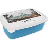 MuchoWow Broodtrommel Blauw - Lunchbox - Brooddoos - Amerika - Bergen - Winter - Bos - 18x12x6 cm - Kinderen - Jongen