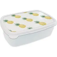 MuchoWow Broodtrommel Wit - Lunchbox - Brooddoos - Ananas - Fruit - Patronen - 18x12x6 cm - Volwassenen