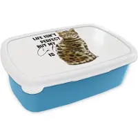 MuchoWow Broodtrommel Blauw - Lunchbox - Brooddoos - Katten - Spreuken - Quotes - Life isn't perfect but my cat is - 18x12x6 cm - Kinderen - Jongen