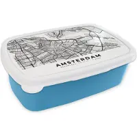 MuchoWow Broodtrommel Blauw - Lunchbox - Brooddoos - Kaart - Amsterdam - Nederland - 18x12x6 cm - Kinderen - Jongen