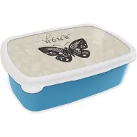 MuchoWow Broodtrommel Blauw - Lunchbox - Brooddoos - Vlinder - Quotes - Spreuken - 'Welcome home' - 18x12x6 cm - Kinderen - Jongen