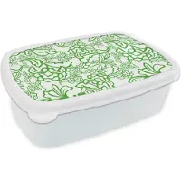 MuchoWow Broodtrommel Wit - Lunchbox - Brooddoos - Planten - Orientalism - Patroon - 18x12x6 cm - Volwassenen