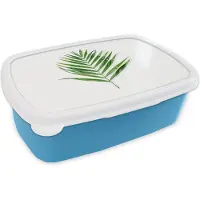 MuchoWow Broodtrommel Blauw - Lunchbox - Brooddoos - Groen - Blad - Tropisch - 18x12x6 cm - Kinderen - Jongen