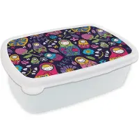 MuchoWow Broodtrommel Wit - Lunchbox - Brooddoos - Matroesjka - Rusland - Bloemen - 18x12x6 cm - Volwassenen