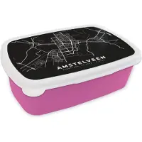 MuchoWow Broodtrommel Roze - Lunchbox - Brooddoos - Kaart - Amstelveen - Zwart - 18x12x6 cm - Kinderen - Meisje