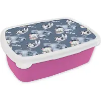 MuchoWow Broodtrommel Roze - Lunchbox - Brooddoos - Olifant - Konijn - Patronen - Ruimte - Jongens - Meisjes - Kids - 18x12x6 cm - Kinderen - Meisje