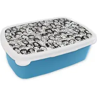 MuchoWow Broodtrommel Blauw - Lunchbox - Brooddoos - Patronen - Gezicht - Zwart Wit - 18x12x6 cm - Kinderen - Jongen