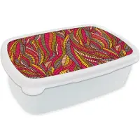 MuchoWow Broodtrommel Wit - Lunchbox - Brooddoos - Bladeren - Natuur - Patronen - 18x12x6 cm - Volwassenen