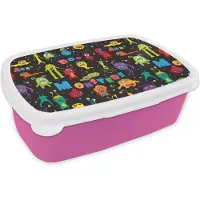 MuchoWow Broodtrommel Roze - Lunchbox - Brooddoos - Design - Monster - Feest - Kinderen - 18x12x6 cm - Kinderen - Meisje
