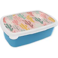 MuchoWow Broodtrommel Blauw - Lunchbox - Brooddoos - Cactus - Patronen - Roze - 18x12x6 cm - Kinderen - Jongen