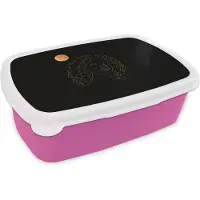 MuchoWow Broodtrommel Roze - Lunchbox - Brooddoos - Vrouw - Maan - Line art - Black and gold - 18x12x6 cm - Kinderen - Meisje