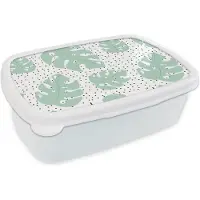 MuchoWow Broodtrommel Wit - Lunchbox - Brooddoos - Stippen - Monstera - Patronen - 18x12x6 cm - Volwassenen