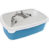 MuchoWow Broodtrommel Blauw - Lunchbox - Brooddoos - Paard - Wit - Dier - 18x12x6 cm - Kinderen - Jongen