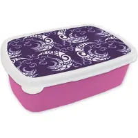 MuchoWow Broodtrommel Roze - Lunchbox - Brooddoos - Maan - Patronen - Nacht - 18x12x6 cm - Kinderen - Meisje