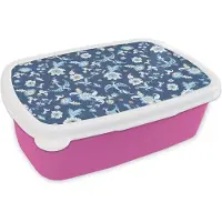MuchoWow Broodtrommel Roze - Lunchbox - Brooddoos - Patroon - Vogel - Bloemen - 18x12x6 cm - Kinderen - Meisje