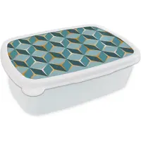 MuchoWow Broodtrommel Wit - Lunchbox - Brooddoos - Goud - Blauw - Patroon - 18x12x6 cm - Volwassenen