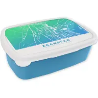 MuchoWow Broodtrommel Blauw - Lunchbox - Brooddoos - Stadskaart - Zaanstad - Groen - Blauw - 18x12x6 cm - Kinderen - Jongen