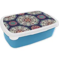 MuchoWow Broodtrommel Blauw - Lunchbox - Brooddoos - Bohemian - Mandala - Patronen - 18x12x6 cm - Kinderen - Jongen