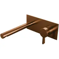 Brauer Inbouw wastafelmengkraan copper edition coldstart rechte uitloop halfronde hendel rechts geborsteld koper pvd met afdekplaat