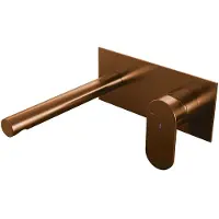 Brauer Inbouw Wastafelmengkraan Copper Edition Coldstart Rechte Uitloop Platte Hendel Rechts Geborsteld Koper PVD Met Afdekplaat
