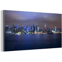 MuchoWow Wanddecoratie Metaal - Aluminium Schilderij Industrieel - New York - Skyline - Nacht - 160x80 cm - Dibond - Foto op aluminium - Industriële muurdecoratie - Voor de woonkamer/slaapkamer