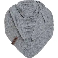 Knit Factory Sally Gebreide Omslagdoek - Driehoek Sjaal Dames - Dames sjaal - Wintersjaal - Stola - Wollen sjaal - Grijze sjaal - Licht Grijs - 220x85 cm - Grof gebreid