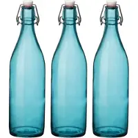 Bormioli Rocco waterfles met beugeldop - 6x stuks - turquoise transparant - 1000 ml - Giara home deco fles - weckflessen