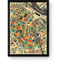 Kunst In Kaart Amsterdam Mozaïek Stadsplan - Ingelijst
