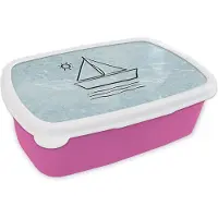 MuchoWow Broodtrommel Roze - Lunchbox - Brooddoos - Zomer - Zeilboot - Zon - 18x12x6 cm - Kinderen - Meisje