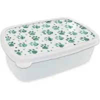 MuchoWow Broodtrommel Wit - Lunchbox - Brooddoos - Patroon - Huisdieren - Hond - Dier - 18x12x6 cm - Volwassenen