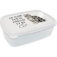 MuchoWow Broodtrommel Wit - Lunchbox - Brooddoos - Spreuken - Quotes - Kat - All guests must be approved by the cat - 18x12x6 cm - Volwassenen