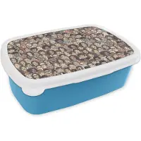 MuchoWow Broodtrommel Blauw - Lunchbox - Brooddoos - Diversiteit - Patronen - Gezicht - 18x12x6 cm - Kinderen - Jongen