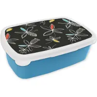 MuchoWow Broodtrommel Blauw - Lunchbox - Brooddoos - Bloemen - Line Art - Patronen - 18x12x6 cm - Kinderen - Jongen