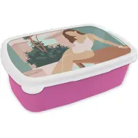 MuchoWow Broodtrommel Roze - Lunchbox - Brooddoos - Vrouw - Huis - Zomer - 18x12x6 cm - Kinderen - Meisje