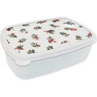 MuchoWow Broodtrommel Wit - Lunchbox - Brooddoos - Winter - Mistletoe - Rood - 18x12x6 cm - Volwassenen
