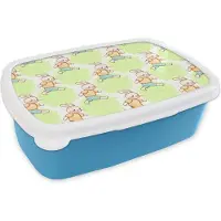 MuchoWow Broodtrommel Blauw - Lunchbox - Brooddoos - Konijn - Patronen - Kinderen - Cartoon - 18x12x6 cm - Kinderen - Jongen