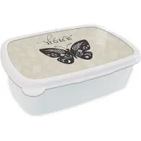 MuchoWow Broodtrommel Wit - Lunchbox - Brooddoos - Vlinder - Quotes - Spreuken - 'Welcome home' - 18x12x6 cm - Volwassenen