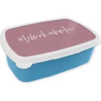 MuchoWow Broodtrommel Blauw - Lunchbox - Brooddoos - Spreuken - Quotes - '#Workaholic' - Baan - 18x12x6 cm - Kinderen - Jongen