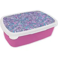 MuchoWow Broodtrommel Roze - Lunchbox - Brooddoos - Paisley - Vintage - Roze - Blauw - Patroon - 18x12x6 cm - Kinderen - Meisje