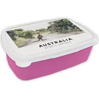 MuchoWow Broodtrommel Roze - Lunchbox - Brooddoos - Kangoeroe - Australië - Dieren - 18x12x6 cm - Kinderen - Meisje