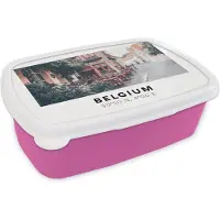 MuchoWow Broodtrommel Roze - Lunchbox - Brooddoos - Terras - België - Rood - Café - 18x12x6 cm - Kinderen - Meisje